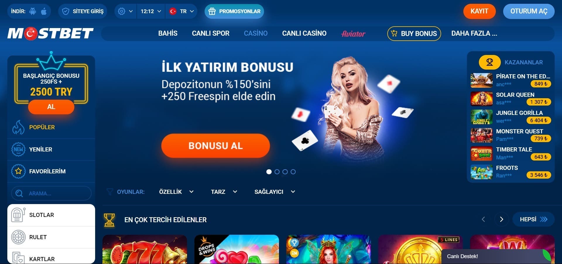 Online Casino mostbet turk oyunları oynayın